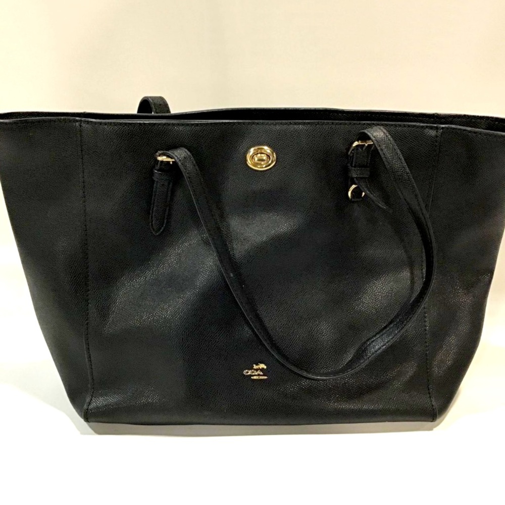 Coach 577Black Leather Tote,Gold Hardware Zip Closur… Gem